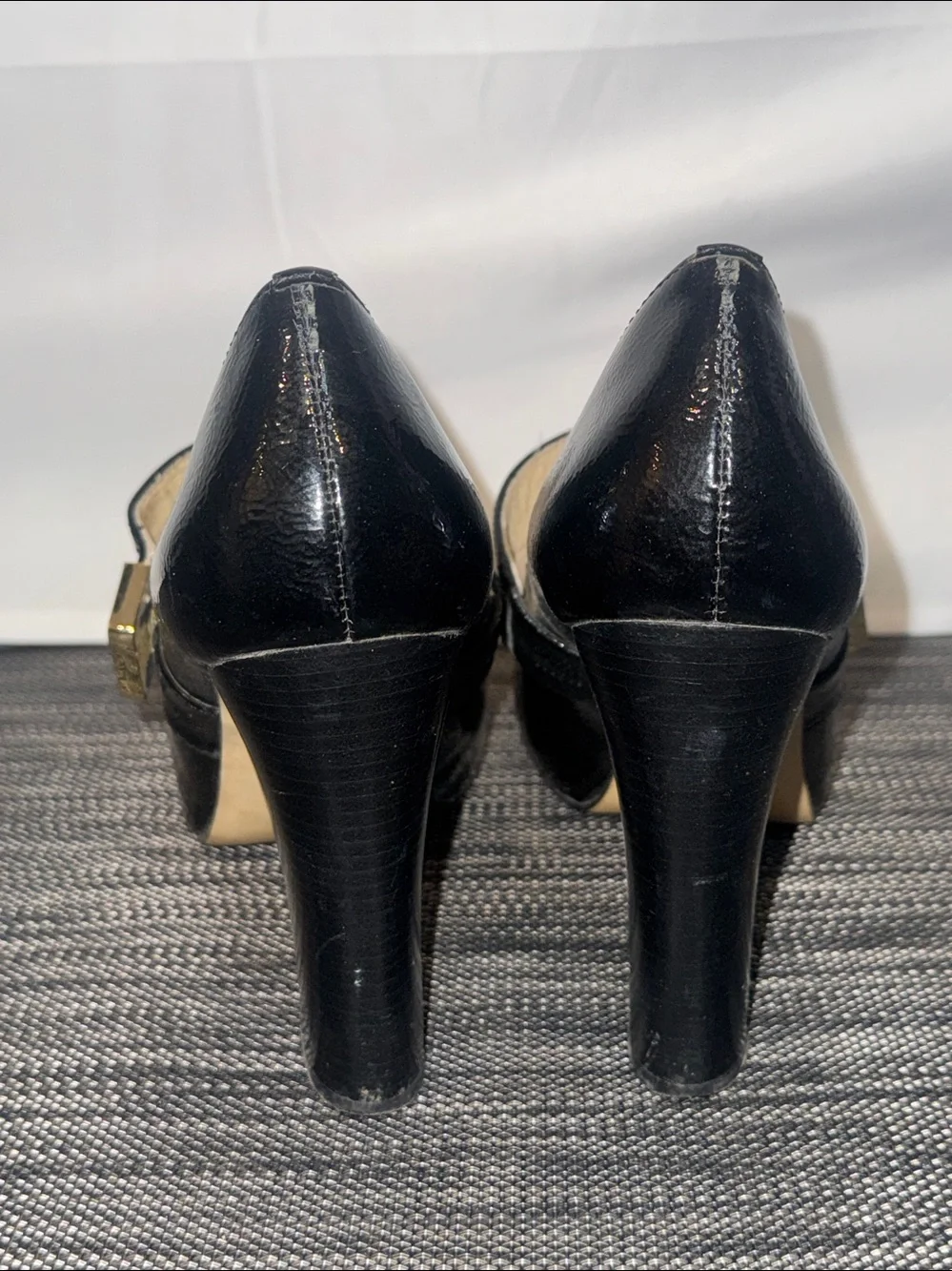 Michael Kors Chandler Mary Jane Peep Toe Heels Black Patent Leather